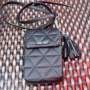 Nine West Black Quilted Crossbody Bag with Tassel Accent